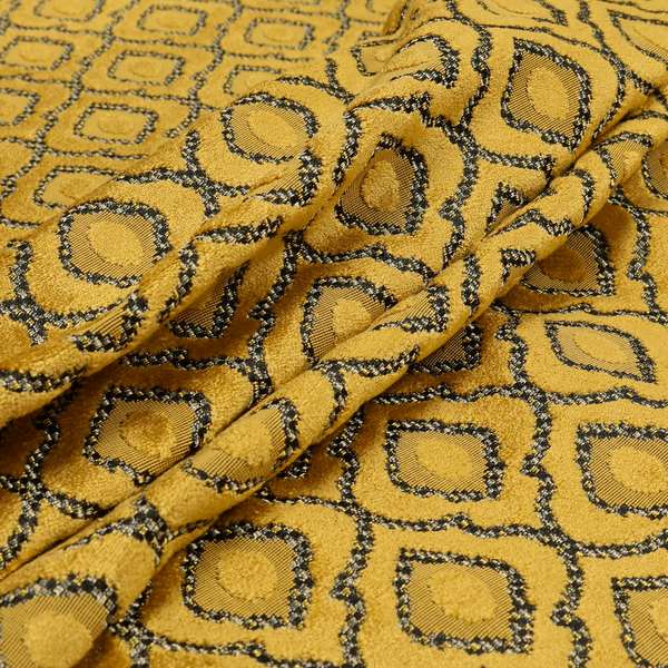 Medallion Pattern In Yellow Velvet Quality Furnishing Upholstery Fabric JO-1280 - Roman Blinds