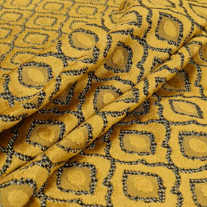 Medallion Pattern In Yellow Velvet Quality Furnishing Upholstery Fabric JO-1280 - Made To Measure Curtains