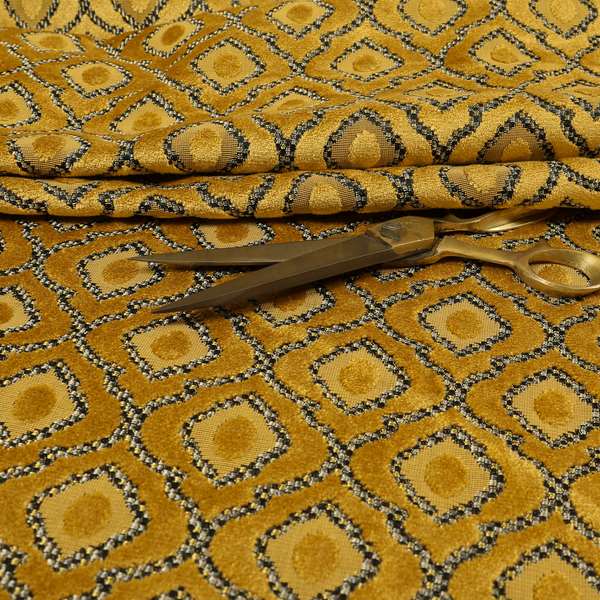 Medallion Pattern In Yellow Velvet Quality Furnishing Upholstery Fabric JO-1280 - Roman Blinds