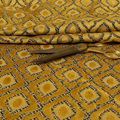 Medallion Pattern In Yellow Velvet Quality Furnishing Upholstery Fabric JO-1280 - Roman Blinds