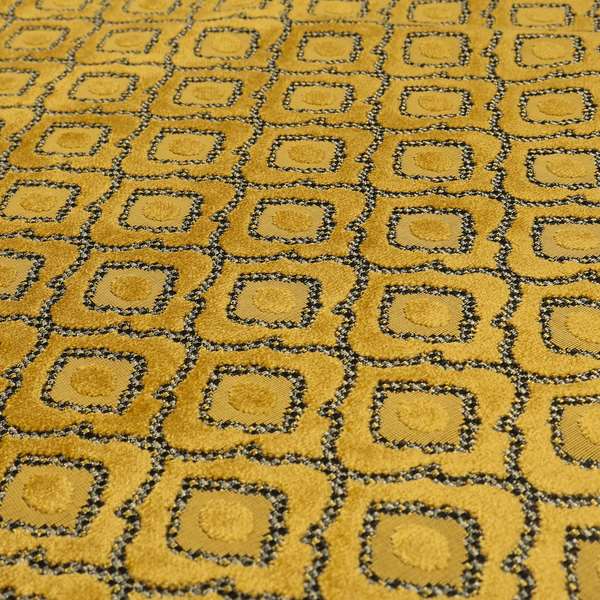 Medallion Pattern In Yellow Velvet Quality Furnishing Upholstery Fabric JO-1280 - Roman Blinds