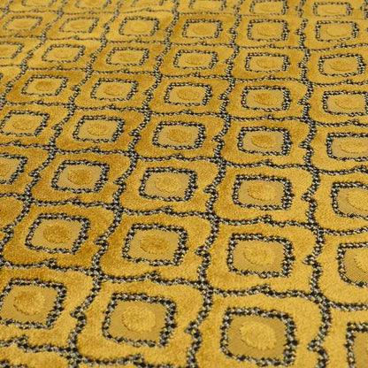 Medallion Pattern In Yellow Velvet Quality Furnishing Upholstery Fabric JO-1280 - Made To Measure Curtains