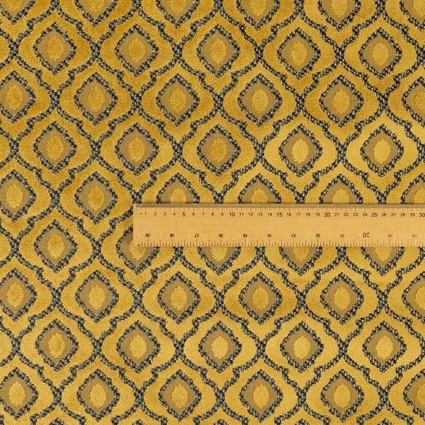 Medallion Pattern In Yellow Velvet Quality Furnishing Upholstery Fabric JO-1280 - Made To Measure Curtains