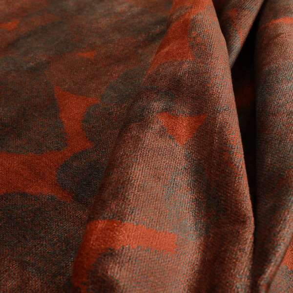 Heart Shaped Pattern Terracotta Red Grey Colour Heavy Velvet Upholstery Fabric JO-1282