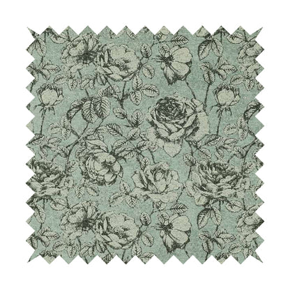 White Floral With Blue Background Pattern Soft Chenille Upholstery Fabric JO-1285 - Roman Blinds