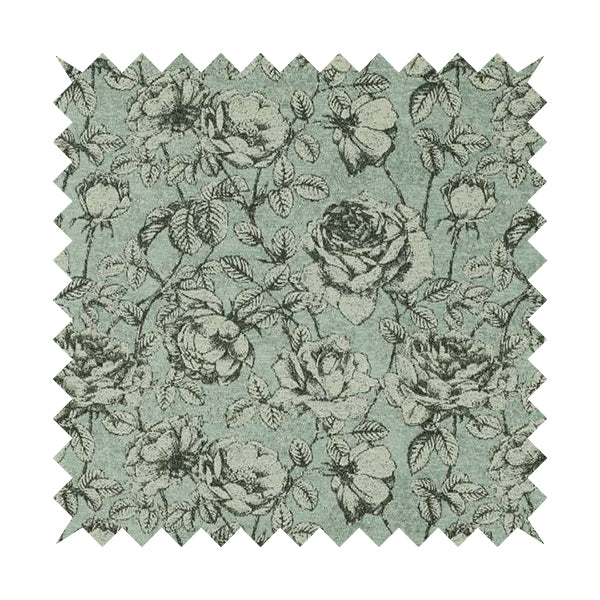 White Floral With Blue Background Pattern Soft Chenille Upholstery Fabric JO-1285