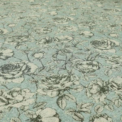 White Floral With Blue Background Pattern Soft Chenille Upholstery Fabric JO-1285 - Roman Blinds
