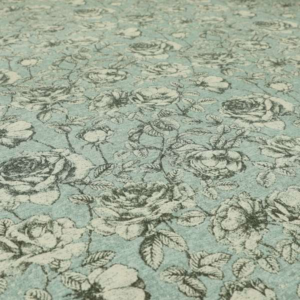 White Floral With Blue Background Pattern Soft Chenille Upholstery Fabric JO-1285