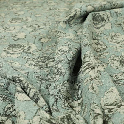 White Floral With Blue Background Pattern Soft Chenille Upholstery Fabric JO-1285