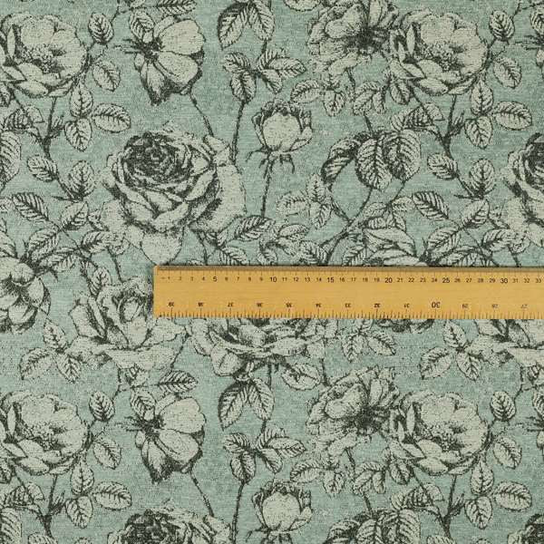 White Floral With Blue Background Pattern Soft Chenille Upholstery Fabric JO-1285 - Roman Blinds