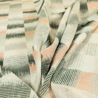 White Orange Grey Geometric Pattern Soft Chenille Upholstery Fabric JO-1286 - Made To Measure Curtains