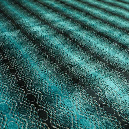 Blue Shades Of Geometric Striped Pattern Soft Velvet Upholstery Fabric JO-1288