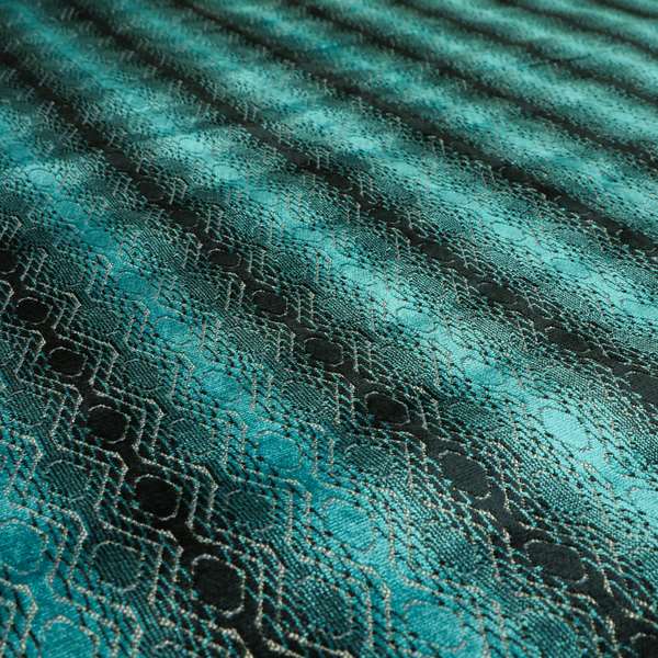 Blue Shades Of Geometric Striped Pattern Soft Velvet Upholstery Fabric JO-1288 - Made To Measure Curtains