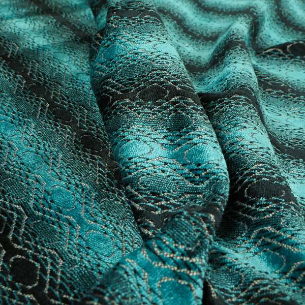 Blue Shades Of Geometric Striped Pattern Soft Velvet Upholstery Fabric JO-1288