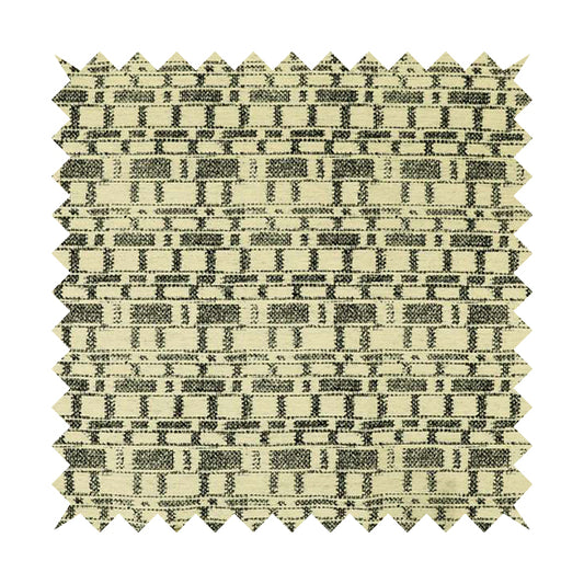 Black Beige Geometric Pattern Soft Chenille Upholstery Fabric JO-1289