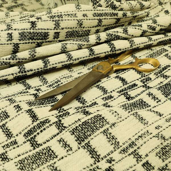 Black Beige Geometric Pattern Soft Chenille Upholstery Fabric JO-1289 - Made To Measure Curtains