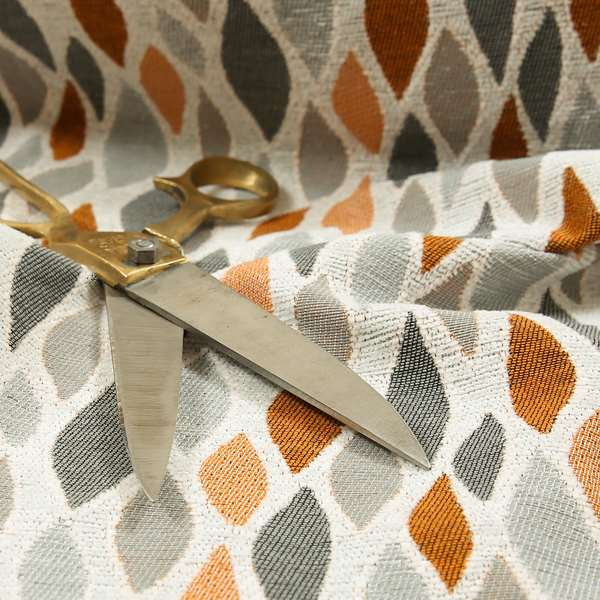 Eye Lid Pattern Fabric In Grey Orange White Colour Woven Soft Chenille Fabric JO-129 - Roman Blinds