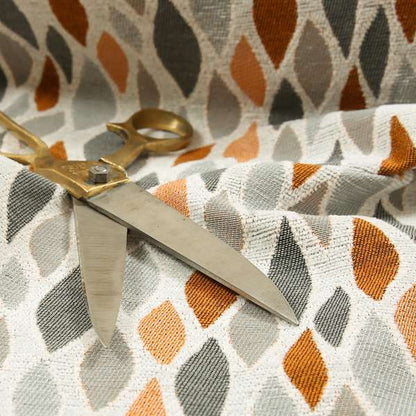 Eye Lid Pattern Fabric In Grey Orange White Colour Woven Soft Chenille Fabric JO-129 - Made To Measure Curtains