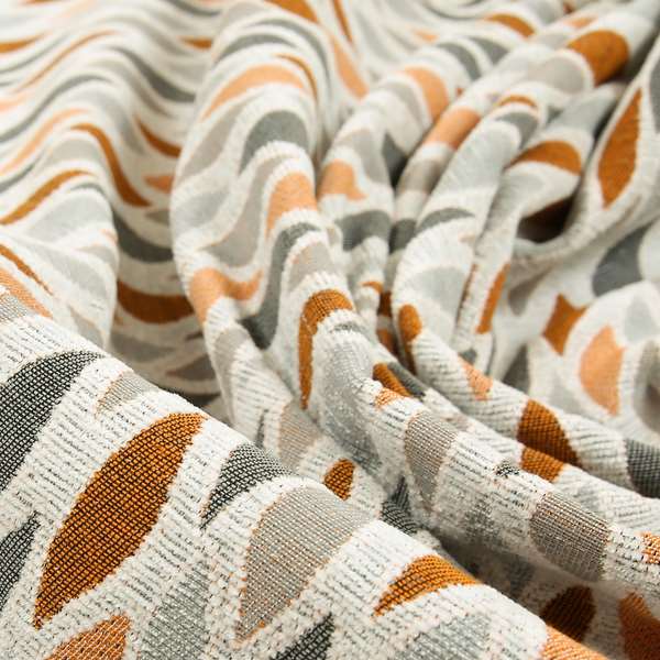 Eye Lid Pattern Fabric In Grey Orange White Colour Woven Soft Chenille Fabric JO-129 - Made To Measure Curtains