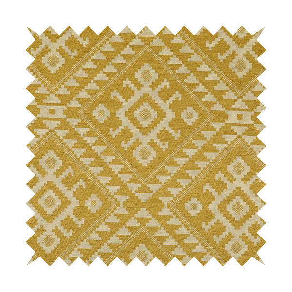 Yellow Cream Colour Kilim Aztec Pattern Furnishing Fabric JO-1290 - Made To Measure Curtains