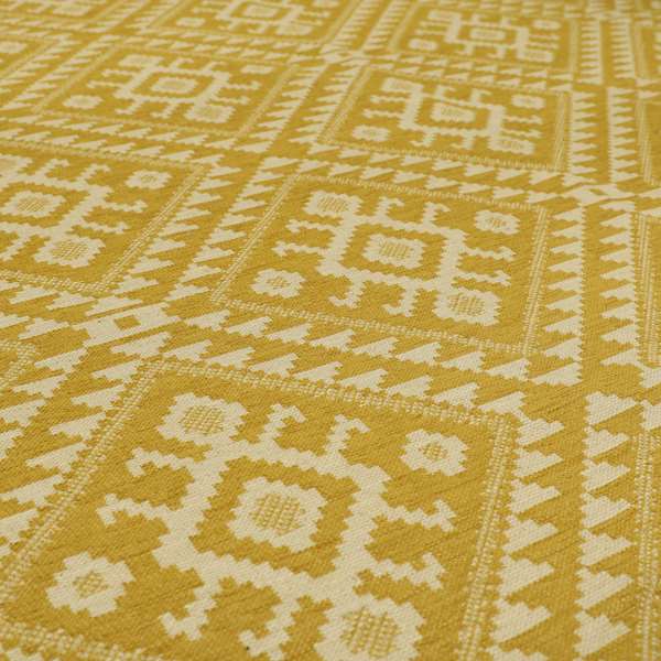 Yellow Cream Colour Kilim Aztec Pattern Furnishing Fabric JO-1290 - Made To Measure Curtains