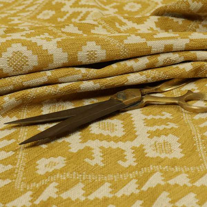 Yellow Cream Colour Kilim Aztec Pattern Furnishing Fabric JO-1290 - Handmade Cushions