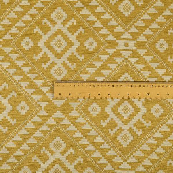 Yellow Cream Colour Kilim Aztec Pattern Furnishing Fabric JO-1290 - Made To Measure Curtains