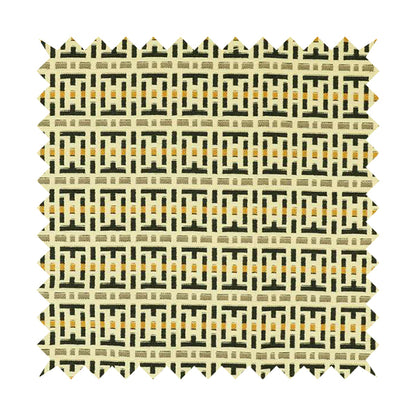 Cream Black Brown Yellow Geometric Pattern Chenille Upholstery Fabric JO-1292 - Made To Measure Curtains