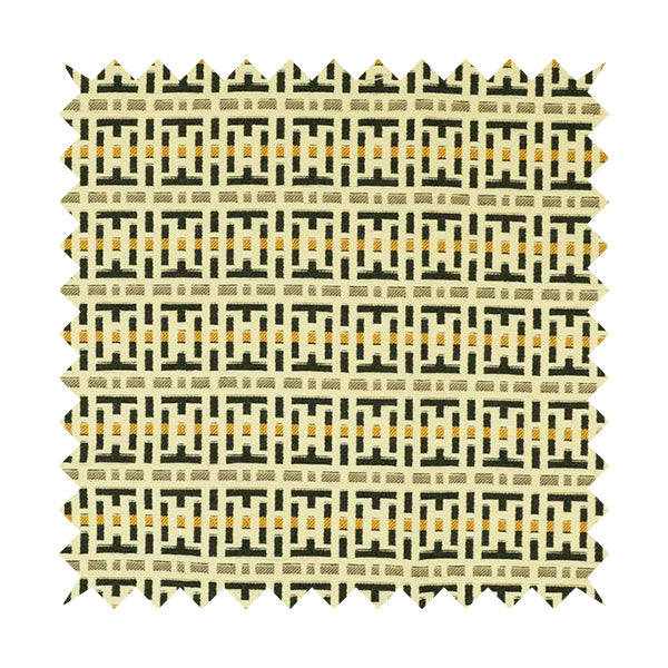 Cream Black Brown Yellow Geometric Pattern Chenille Upholstery Fabric JO-1292 - Handmade Cushions