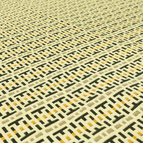 Cream Black Brown Yellow Geometric Pattern Chenille Upholstery Fabric JO-1292 - Made To Measure Curtains