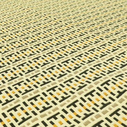 Cream Black Brown Yellow Geometric Pattern Chenille Upholstery Fabric JO-1292 - Made To Measure Curtains