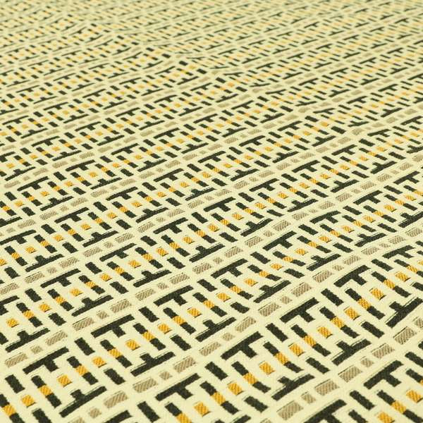 Cream Black Brown Yellow Geometric Pattern Chenille Upholstery Fabric JO-1292
