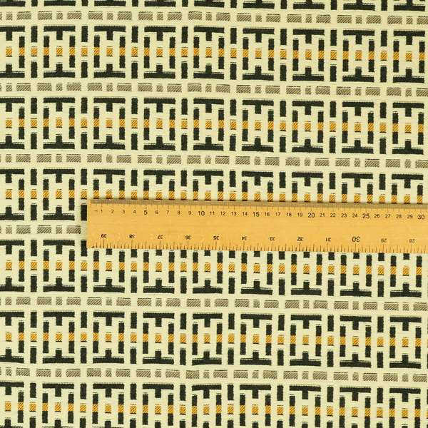 Cream Black Brown Yellow Geometric Pattern Chenille Upholstery Fabric JO-1292