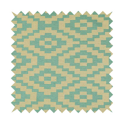 Blue Cream Colour Cubed Tetris Pattern Furnishing Upholstery Fabric JO-1295 - Made To Measure Curtains