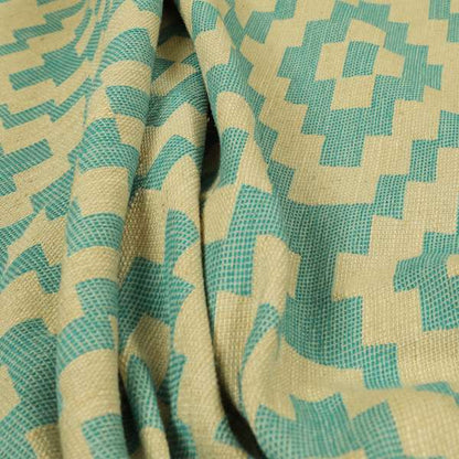 Blue Cream Colour Cubed Tetris Pattern Furnishing Upholstery Fabric JO-1295