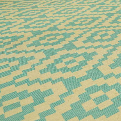 Blue Cream Colour Cubed Tetris Pattern Furnishing Upholstery Fabric JO-1295 - Roman Blinds