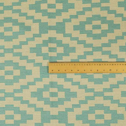 Blue Cream Colour Cubed Tetris Pattern Furnishing Upholstery Fabric JO-1295 - Made To Measure Curtains