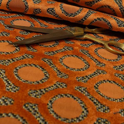 Orange Colour Uniformed Geometric Modern Pattern Furnishing Velvet Upholstery Fabric JO-1299 - Made To Measure Curtains