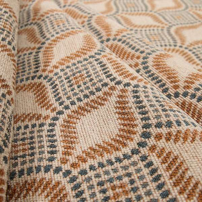 Geometric Orange Blue Eye Pattern Chenille Upholstery Fabric JO-13 - Roman Blinds