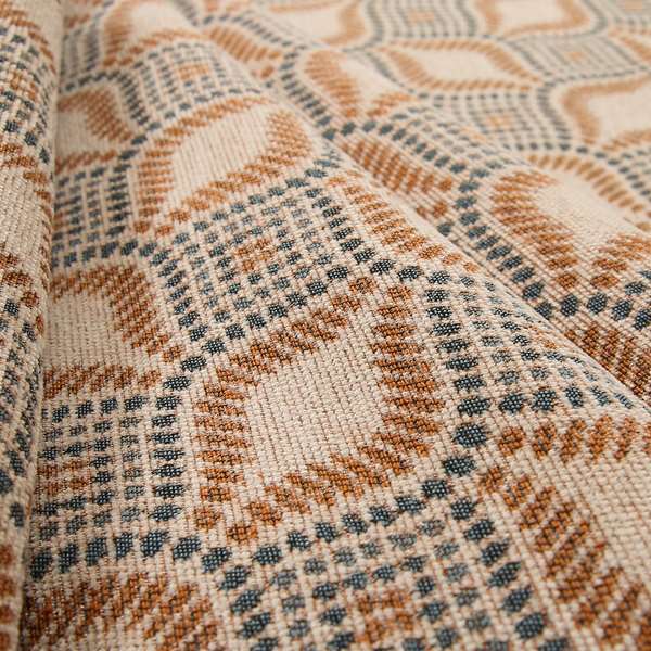 Geometric Orange Blue Eye Pattern Chenille Upholstery Fabric JO-13