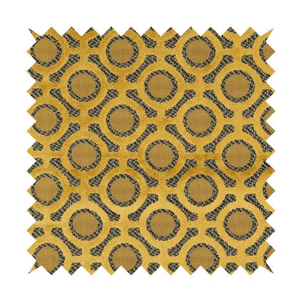 Golden Yellow Colour Uniformed Geometric Modern Pattern Furnishing Velvet Upholstery Fabric JO-1300 - Made To Measure Curtains