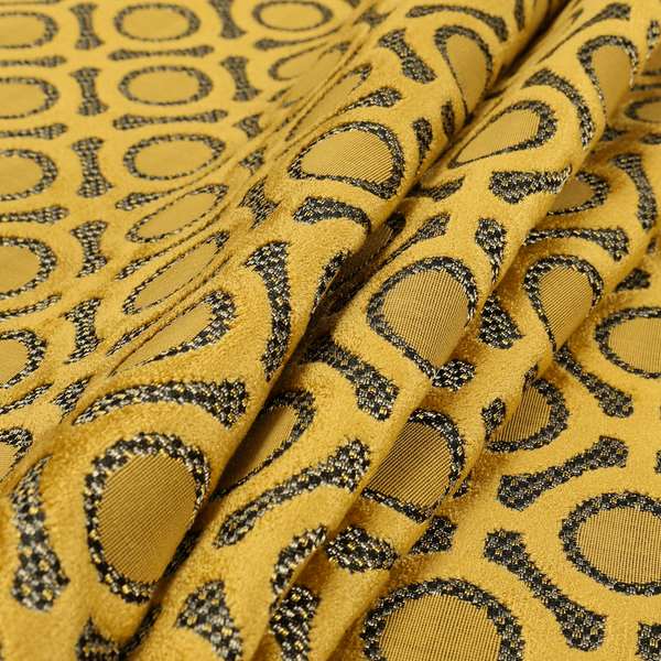 Golden Yellow Colour Uniformed Geometric Modern Pattern Furnishing Velvet Upholstery Fabric JO-1300 - Made To Measure Curtains