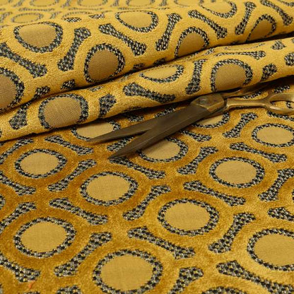 Golden Yellow Colour Uniformed Geometric Modern Pattern Furnishing Velvet Upholstery Fabric JO-1300 - Made To Measure Curtains