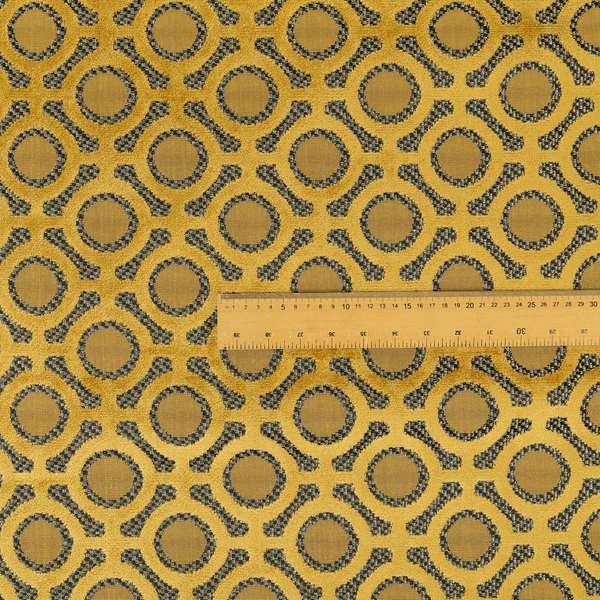 Golden Yellow Colour Uniformed Geometric Modern Pattern Furnishing Velvet Upholstery Fabric JO-1300 - Made To Measure Curtains