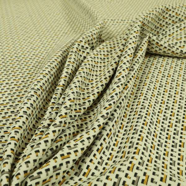 Cream Black Brown Yellow Small Pattern Geometric Chenille Upholstery Fabric JO-1303 - Made To Measure Curtains