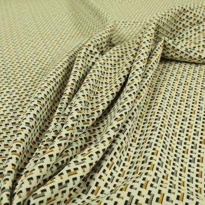 Cream Black Brown Yellow Small Pattern Geometric Chenille Upholstery Fabric JO-1303 - Made To Measure Curtains