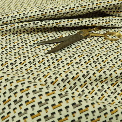 Cream Black Brown Yellow Small Pattern Geometric Chenille Upholstery Fabric JO-1303 - Made To Measure Curtains