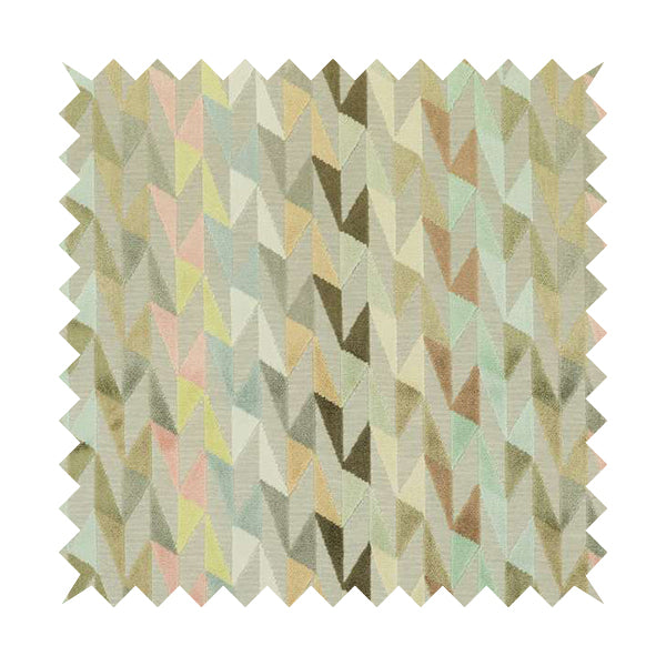 Pastel Tones Brown Pink Yellow Blue Grey Colours Of Geometric Pattern Furnishing Velvet Upholstery Fabric JO-1306 - Made To Measure Curtains