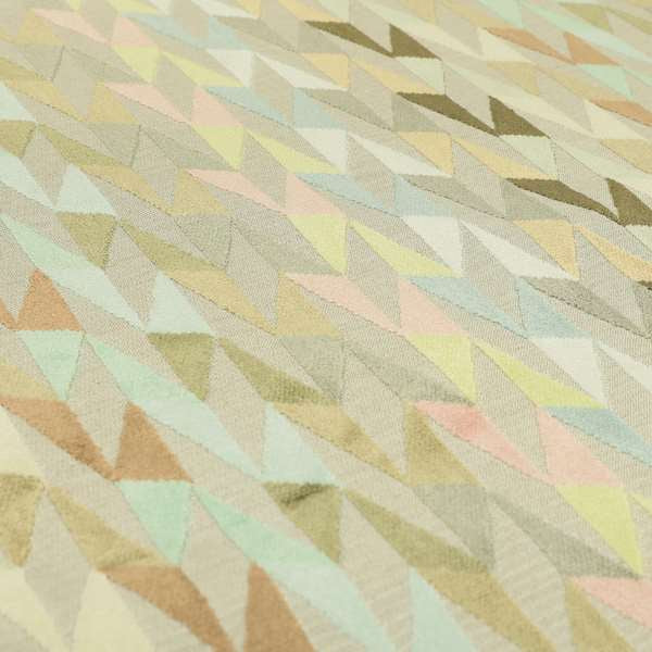 Pastel Tones Brown Pink Yellow Blue Grey Colours Of Geometric Pattern Furnishing Velvet Upholstery Fabric JO-1306 - Roman Blinds