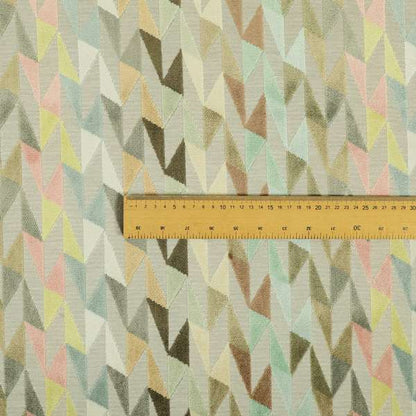 Pastel Tones Brown Pink Yellow Blue Grey Colours Of Geometric Pattern Furnishing Velvet Upholstery Fabric JO-1306 - Roman Blinds